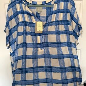 Maeve Blue and Cream Checkered Top